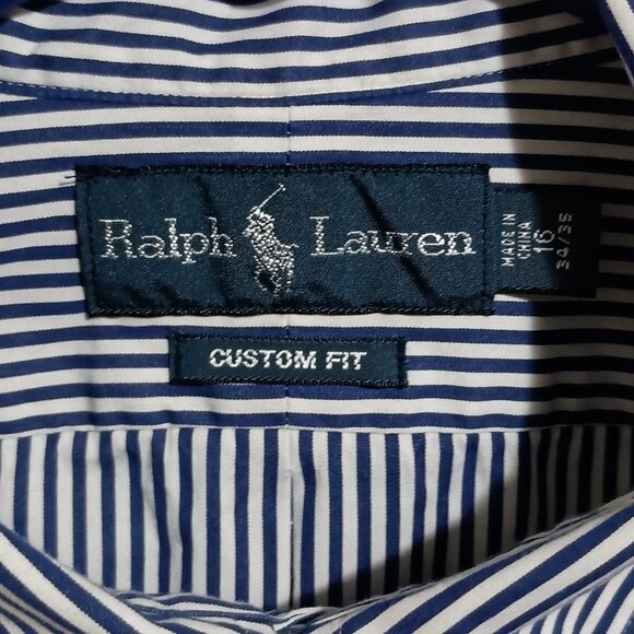 Ralph Lauren Custom Fit Mens Long Sleeve Button Down Shirt Size L Blue/White - Picture 5 of 12